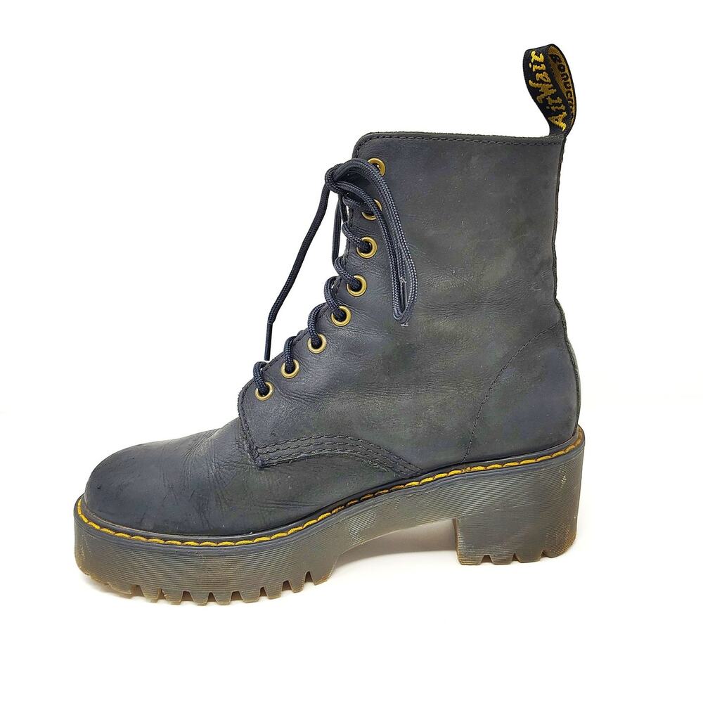 Dr Martens Shoes Womens 8 Boots Shriver Hi Top Lace Up Moto Combat Black Leather